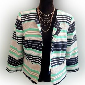 Isabella Suits BlazerGreen/Navy Blue Stripe Size 12